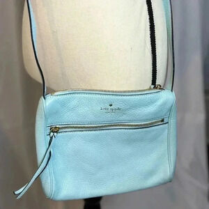 Kate Spade Leather Crossbody - Aqua Blue with front zipper
